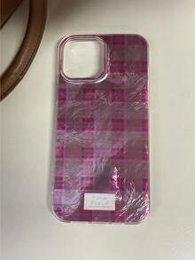 粉色格子图案可爱硅胶手机壳，适用于 16 Pro Max/17/12/14 Pro/15 Pro Max/13/XS Max，简约防震全包保护 - 粉色 - 查看 15