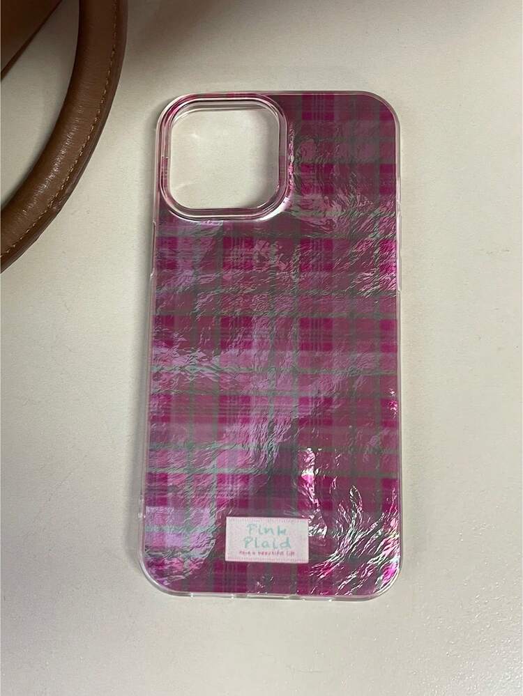 粉色格子图案可爱硅胶手机壳，适用于 16 Pro Max/17/12/14 Pro/15 Pro Max/13/XS Max，简约防震全包保护 - 粉色 - 查看 15