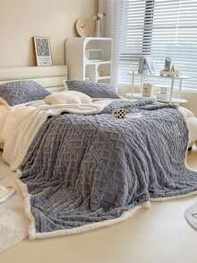 1pc Classic Diamond Pattern Thick Double-Layer Blanket, Warm And Comfortable Sofa Throw, Suitable For Bed, Room, Living Room, Bedroom, Office, Camping, (Purple/Coffee) - Dark Grey - View 6