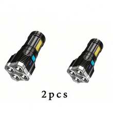 1pc/2pcs/3pcs Rechargeable Led Flashlight, Waterproof Strong Light Flash Light 4*LED, Battery Display, COB Side Light,Outdoor Multifunctional Portable Household Flashlight For Emergency, Hiking Camping