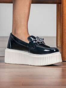 Mocassim Victoria Feminino Metalizado Sola Plataforma Antiderrapante Alta Confortável e Leve Moda GuGi 405-GG - Preto - Visão 9