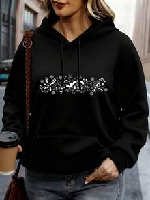 Disney Women Hoodie White Mickey Mouse And Friends Christmas Print Casual Outfit For Daily Wear - 黑色 - 查看 1