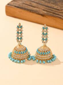 優雅水鑽流蘇吊墜 Jhumka 耳環，女性日常配戴、度假、婚禮與派對耳飾，女性禮物 - 樹葉鈴鐺耳環 - 查看 3
