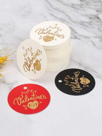 100pcs Happy Valentine's Day Round-Shaped Kraft Paper Gift Tags - Romantic Hanging Labels For Wedding, Gift Wrapping, Crafts, And Home Decorations - Rustic, Versatile, And Easy To Use