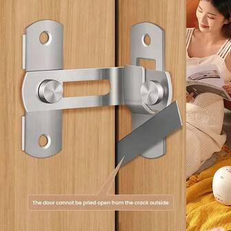 90° rostfritt stål bultlås, integritetsskydd - säkert ladugårdsdörrslås, lämplig för ladugård, trädgård, badrum, utomhus, garage, fönster, skjutdörrar med haklås (silver)