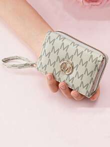 新款时尚复古女士钱包，多卡位，字母印花，拉链封口，小巧便携，带腕带，适合日常使用，返校季、毕业季、生日礼物，女士礼物，迷你钱包，小钱包，可爱钱包，腕带钱包，卡包，零钱包 - 米色 - 查看 3