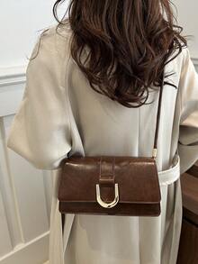 复古纯色方形单肩包全配翻盖腋下包女士最简约腋下包，新年理想礼物，女士时尚商务休闲包，办公室、商务和工作完美