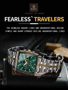 BINBOND B911 Luxury Square Sport Man Wristwatch Waterproof Luminous Chronograph Quartz Men's Watches Stainless Steel Men Watch - Green - View 10