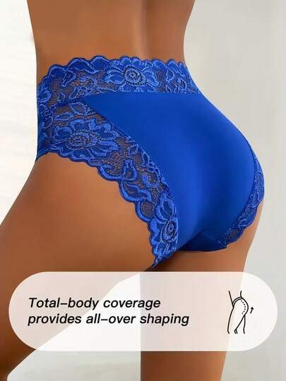 1pc Women's Solid Color High Elasticity Lace Trim Sexy & Comfortable Daily Wear Triangle Panties