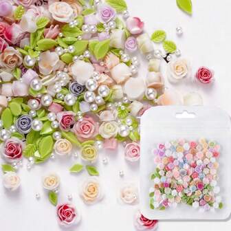 100 件树脂玫瑰饰品，混合色树脂玫瑰美甲宝石及吊坠美甲装饰套装 - 适用于 DIY 美甲设计、工艺项目及珠宝制作