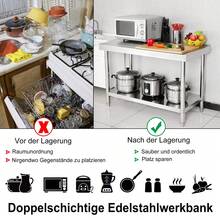 Stainless Steel Work Table With Raised Edge, Stainless Steel Kitchen Table With Adjustable Feet, Kitchen Table/Disassembly Table With Extra-Large Lower Shelf, 150 X 50 X 85 Cm, With Raised Edge - Silver - View 3