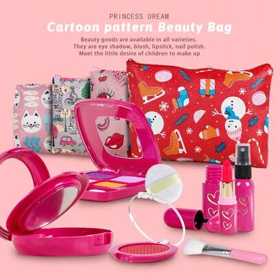 3+ Flickor Låtsaslek Sminkset För Flickor Låtsaslek Sminkset Med Förvaringsväska - Barn Sminkväska Set & Handväska Med Låtsas Sminkset - Leksak Sminkleksak, Perfekt Jul/Födelsedag/Nyår/Högtid Present