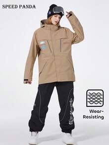 SPEED PANDA 1 Piece Unisex Waterproof And Windproof Thermal Snowboarding Jacket, Stay Warm And Dry,Long Sleeve Comfortable Outdoor Hooded Jacket For Mountaineering Hiking Snowboarding, Unisex Outdoor Clothing, Men's And Women's Activewear(Excluding Accessories) Ski Outfits Winter Sports - Khaki - View 5