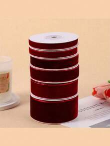 1 Roll Of 5 Yards Luxurious Burgundy Velvet Ribbon Soft, Single-Sided, And Durable, Suitable For Gift Wrapping, DIY Jewelry Making, Christmas Tree Decoration, Wedding Scene Arrangement, And Home Decor Perfect For Making And Decorating Christmas Ornaments, Christmas Pajamas, Christmas Gifts And Decorations, Valentine's Day Decorations, Valentine's Day Gifts, And Valentine's Day Accessories. - Multicolor - View 2