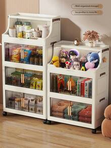 1个可折叠塑料双门储物柜，便携式衣柜，家居收纳整理柜，适用于客厅、厨房、浴室、卧室、玩具收纳、零食柜，圣诞节和万圣节礼物 - 透明 - 查看 3