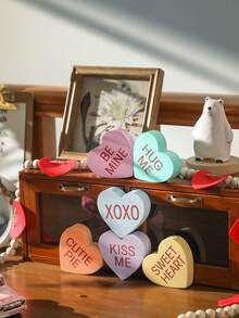 6件套木质心形对话装饰摆件，适用于多层托盘、置物架、壁炉架，情人节装饰 - 独立摆放，XOXO闺蜜节装饰，情人节装饰，情人节之吻装饰，甜蜜拥抱情人节礼物，情人节装饰，糖果心形情人节多层托盘装饰 - 婚礼派对木质心形餐桌装饰 - 彩色 - 查看 4