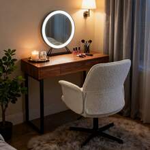 Meubles Cosy Modern Dressing Table Chair In Bouclé Fabric, Wooden Frame, Adjustable Height And 360° Swivel, White Upholstery, Ideal For The Bedroom Or Makeup Area, 62.5 X 59.5 X 81-93 Cm - White - View 4