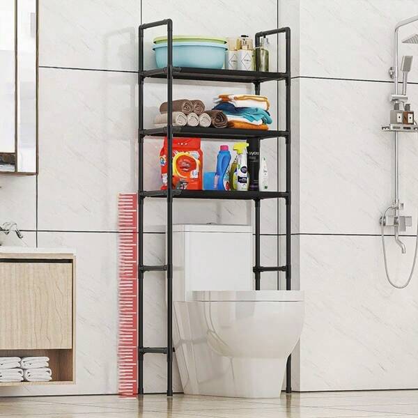 رف خزانة متعدد الطبقات لأعلى المرحاض بدون ثقب، قوي وذو سعة حمل عالية، رف تخزين للحمام فوق المرحاض قطعة واحدة