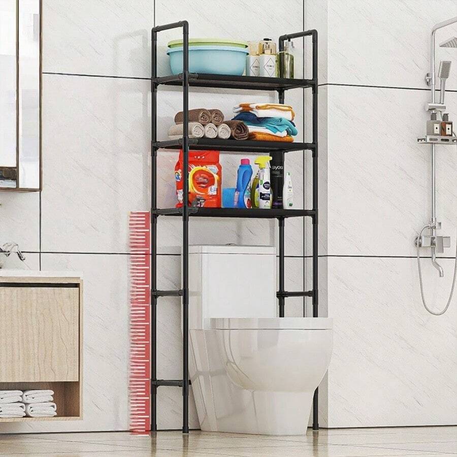 رف خزانة متعدد الطبقات لأعلى المرحاض بدون ثقب، قوي وذو سعة حمل عالية، رف تخزين للحمام فوق المرحاض قطعة واحدة