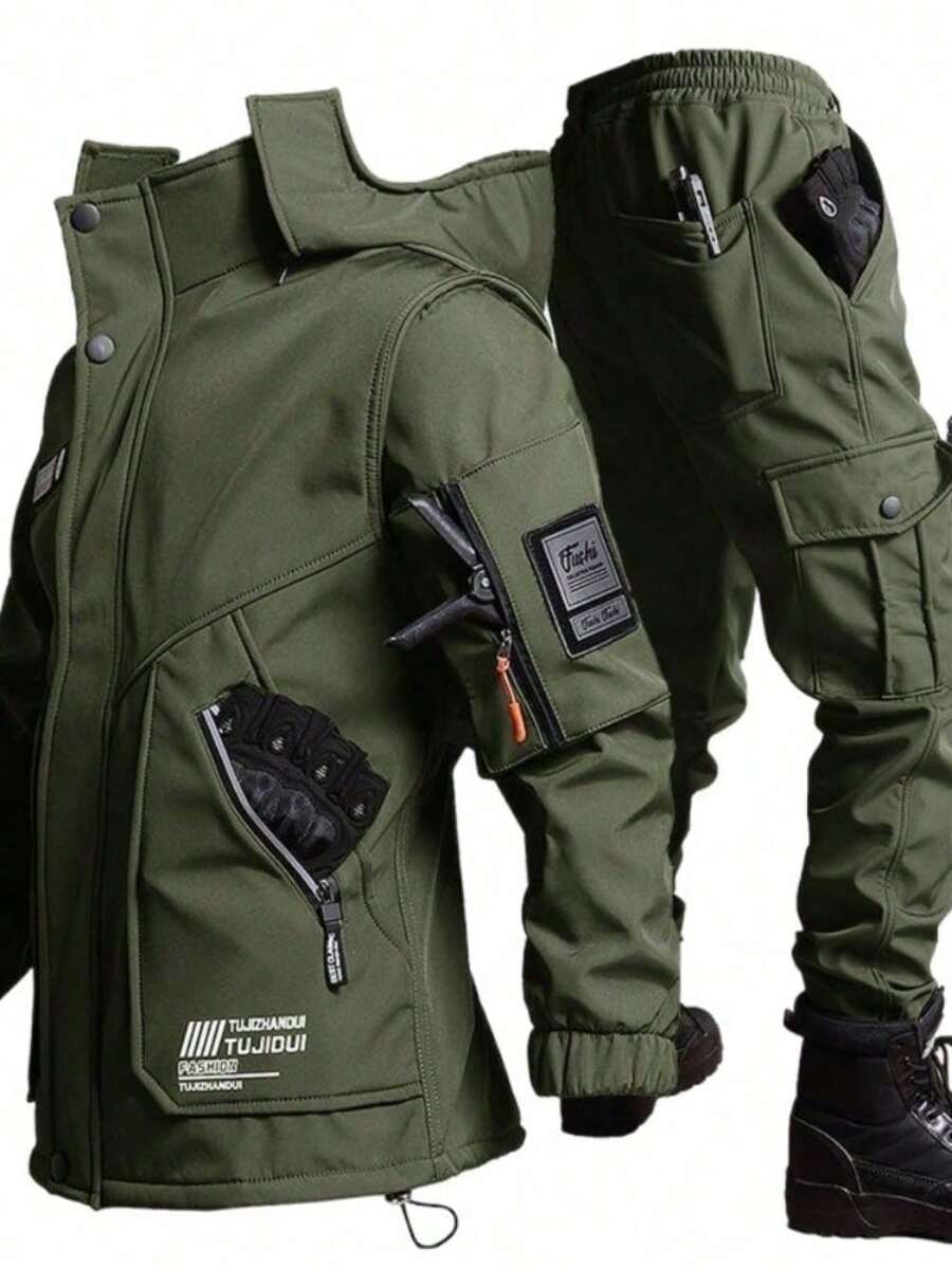 2025 New Model, Outdoor Sports Tactical Jacket, Velvet And Thickened Winter Windproof Cycling Jacket, Military Fan Men's Waterproof Mountaineering - 軍綠色 - 查看 1