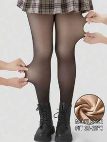 1条加厚保暖儿童女童连裤袜，半透明纯色冬季保暖长筒袜，时尚秋季高腰弹力儿童女童修身加厚连裤袜，舒适透气（适合5-15°C）