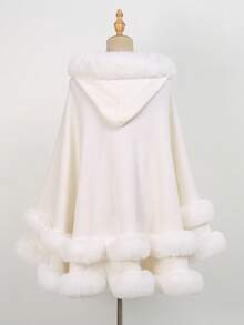 1pc Solid Color Double-Layer Faux Fur Hooded Shawl - Multicolor - View 3