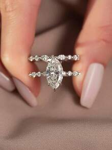 2pcs/Set Diamond Rings, 925 Sterling Silver Twisted Sun & Moon Rings, Exquisite Jewelry Suitable For Wedding, Ball, Party - Fashion Horse Eye. - View 3