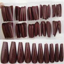 100pc Colored Coffin Press On Nails Long Ballerina False Fake Nail Tips Full Cover Manicure Design Acrylic Nails For Women Teen FFgirls (Dark Coffee){Inchcolor_nameinch:InchDarkCoffeeinch} - 黑咖啡 - 查看 2