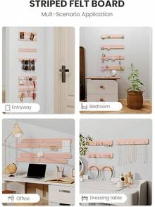 Cork Board Alternative Felt Strip Board 8-Pack 13"X2", Office Pin Board With 50 Push Pins, Adhesive Install For Bedroom Door & Home Office(Linen Dusk) - Hồng - Xem 7