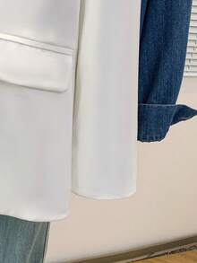 Women's Solid Color Notched Collar Blazer Jacket, Button Front Pocket Design, Long Sleeve Office Wear, Versatile For Business And Casual, Suitable For Autumn, Winter And Spring - White - View 8