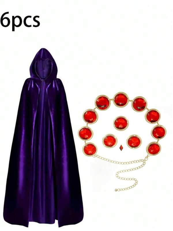 Set da 6 pezzi di costumi cosplay, mantello viola e set di accessori per il costume di un personaggio anime, inclusa cintura