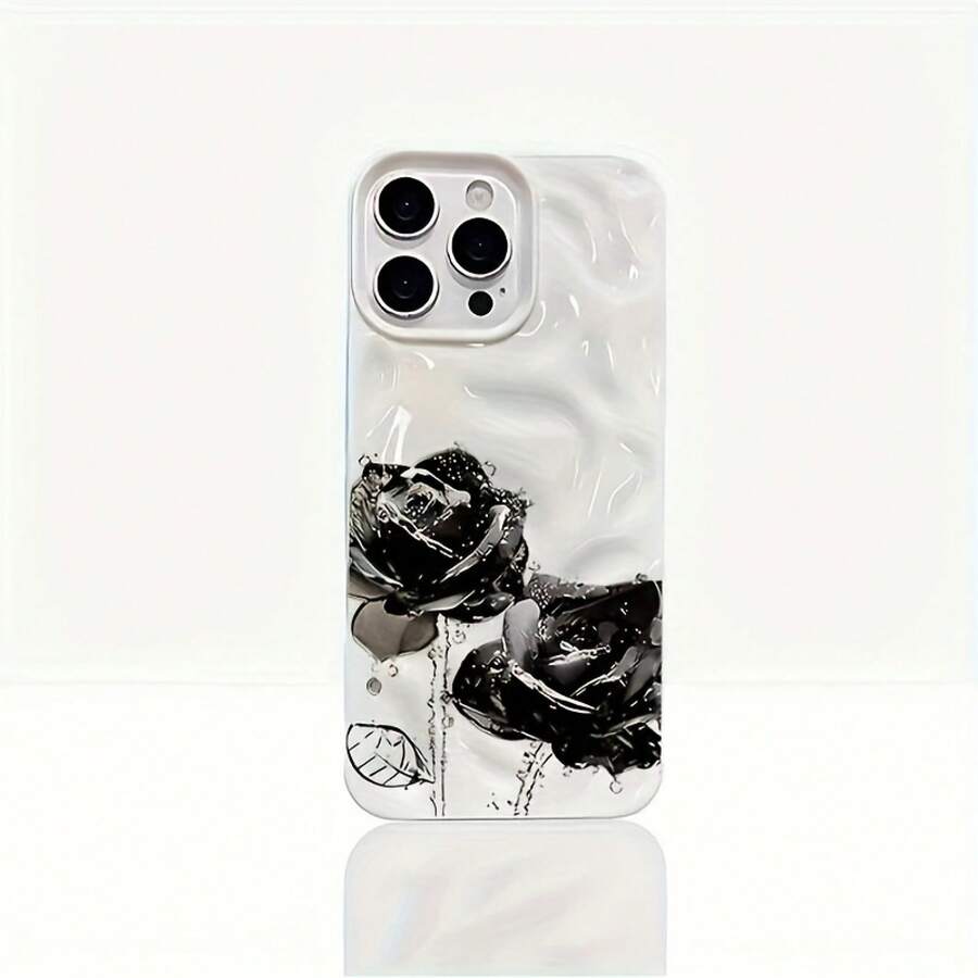 Teléfono con patrón de meteorito negro, adecuado para las series 11, 12, 13 Pro, 14, 15, 16 Plus, hecho de material suave de TPU arrugado 3D con dopamina, resistente a caídas de alta gama - Blanco - Ver 1
