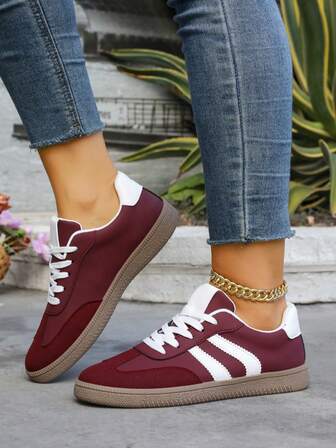 1 Pair Women's New Contrast Color Lace-Up Casual Sneakers, Fashion Versatile Comfortable Flat Shoes, Suitable For All Seasons