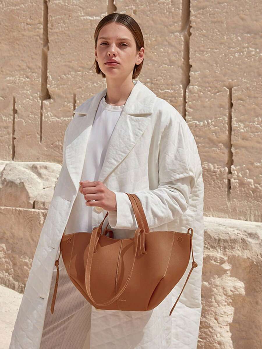 Premium Elegant Genuine Leather Commuter Tote Shoulder Bag - 棕色 - 查看 1