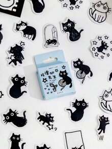 45pcs Cat Pattern Sticker,School Supplies,Back To School - 黑色 - 查看 4