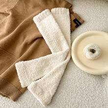 1 Pair Knee High Leg Warmers, Thermal Lined Leg Warmers For Knee, Thigh And Calf Protection, Unisex Thick Coral Fleece Long Leg Warmers, Simple Striped Knee Pads Leg Sleeves For Winter - Multicolor - View 8