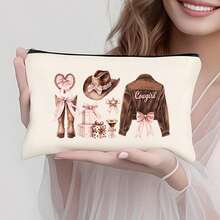 1/5/10/20pcs Cute Bow Pattern Canvas Zipper Bags Set, Y2K Style Bow Decor Jewelry Organizer Bags, Travel Cosmetic Bag, Pencil Case, Party Gift Bag Set, Toiletry Bag, Multipurpose Organizer Pouch Autumn University Essentials Travel Essentials For Holiday Vacation Travel Bag For Women Makeup Bag Makeup Organizer Make Up Bag - Beige - View 10