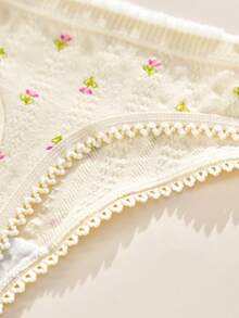 5pcs Women's Panties Set, Minimalist Cute Cotton Panties, Floral Hollow-Out Thong - Multicolor - View 11