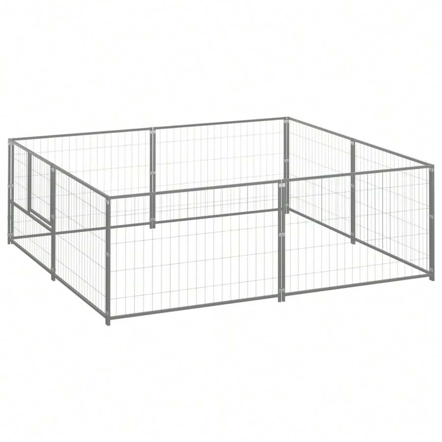vidaXL Hundezwinger Silbern 4 M² Stahl - Silver - View 1