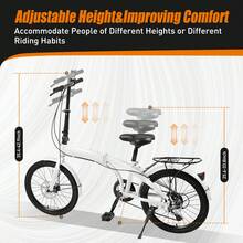 White+Black Folding Bike Foldable Bicycle With 7 Speed Gears 20-Inch Wheels Easy Folding City Bicycle With Disc Brake, Front And Rear Fenders For Traveling, Exercising, Commuting - Black and White - View 2