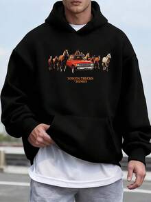 Otoño invierno caliente hoodie hombre casual patrón estampado manga larga sudadera con capucha hombre top - Negro - Ver 1