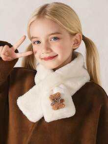 1pc Minimalist & Cute Plush Soft & Gentle Children's Bear Design Neck Warmer, Unisex Kids Autumn/Winter Scarf, Suitable For Daily Wear, School, Outings, Christmas Party Gifts, Street Photography, Fashion Accessory - Multicolor - View 3