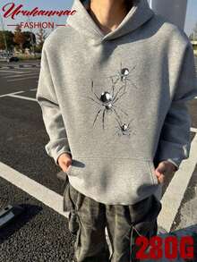 Unisex Grey Sports Hoodie with Spider Print - Detailed Black and White Spiders. Perfect for Casual Wear, Street Style, or Outdoor Activities. Trending Keywords: Fashion Hoodie, Spider Design, Comfortable Fabric. - Gris - Ver 1