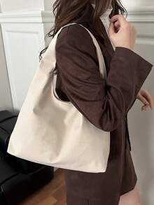 Women's Solid Color PU Leather Fashion Large Capacity Shoulder Bag For Daily Use