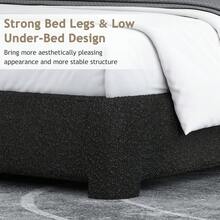 Bed Frame, Upholstered Bed Frame With Headboard, Boucle Soft Bed For Bedroom, Easy Assembly, Twin/ Full/ Queen/ King/ Cal King, White/ Beige/ Black/ Rose Pink/ Light Grey/ Grey/ Green - 黑色 - 查看 4