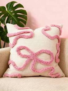 1 pièce Housse de coussin décoratif en velours doux chenille avec motif nœud, 45 cm * 45 cm, convient pour le canapé, le lit et la décoration de la chambre, pour une utilisation intérieure et extérieure, l'insert de coussin n'est pas inclus - Rose bonbon - Voir 5
