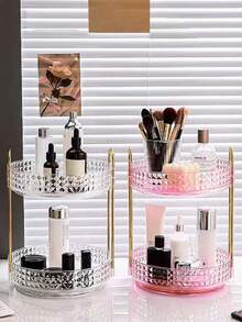 1pc 360° Rotating Makeup Organizer - DIY Adjustable Carousel Spinning Rack Cosmetics Display Rack Perfume Organiser, Spinning Bathroom Countertop Vanity Shelf, Table Decor,Ultra-Large Capacity Beauty Storage Box