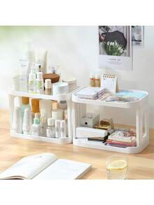 1pc 2-Layer Office Desk Organizer And Dispenser, Office Desk Organizing Letter Holder, Kitchen Spice Rack Or Bathroom Counter Storage Rack, A Gift For Teachers, Classmates And Friends, White - White - View 4