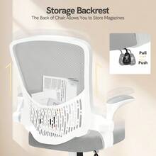 GartistGo Ergonomic Office Desk Chair With Flip-Up Armrests, Mid-Back Mesh Chair With Lumbar Support, Adjustable Height & Storage Backrest, Comfortable Computer Chair For Home Office - Grey - View 9