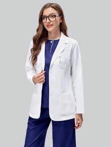 cimmuovere 女款長袖多口袋刷手服護理師刷手服工作服 牙醫醫療寵物醫院實驗室白大褂 春秋款 - 白色 - 查看 8